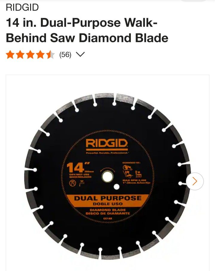 RIDGID
14 in. Dual-Purpose Walk-Behind Saw Diamond Blade