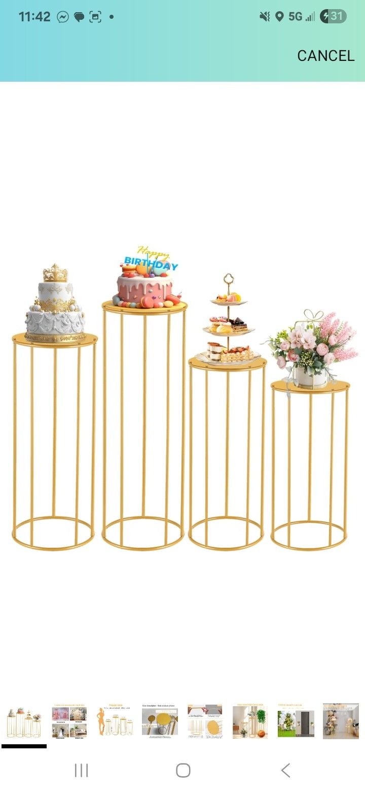 4 Pcs Cylinder Pedestal Stand for Party - 35.43 in Cylinder Cake Table Display Set Flower Stand for Wedding Birthday Party Home Patio Decor (Assembly