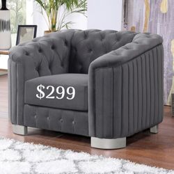 NEW MODERN ACCENT CHAIR GRAY BUTTON TUFT