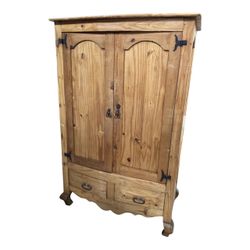 Rustic Pine TV Armoire Entertainment Center with 2 Drawers