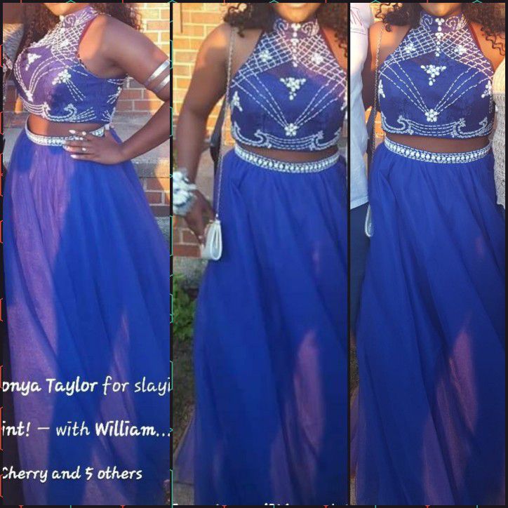 Blue 2 Piece Tulle Prom Dress 