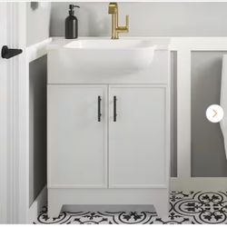 Burgess 24.5 in. W x 18.5 in D x 35.5 in. H Single Sink Bath Vanity in White with White Cultured Marble Top