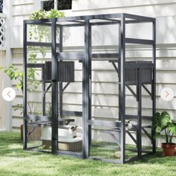 71 Inch Tall And Wide Large Catio Cat Enclosure Playpen, Sun Panel Roof