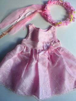 Soft pink baby girl dress with sash belt and head crown cherry blossom 🌸 11-18 months