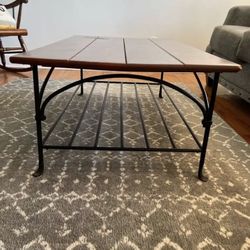 Wooden and Wrought Iron Coffee Table
