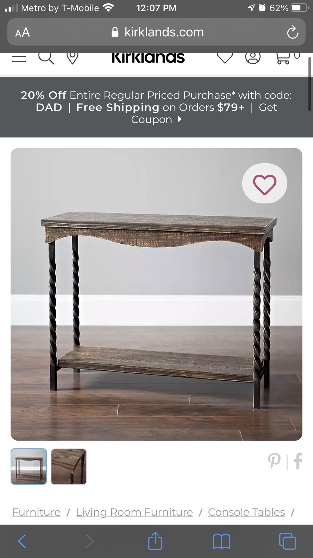 Kirklands Taylor Twist Metal And Wood Console Table