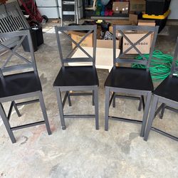 Set of 4 Black Wood Counter Height Bar Stools/Chairs