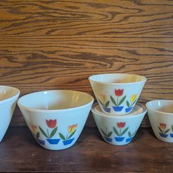 Vintage FireKing bowls and grease jar