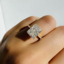 2.0CT Radiant Cut Lab Grown Diamond Engagement Ring For Her 14k Gold Plated Size 6.5