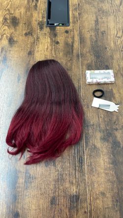 Elegant Burgundy Ombre Ponytail Extension, 14 Inch Yaki Kinky Straight Drawstring Hairpiece, Flicked Ends Style T1B/BUG For Daily & Party Wear