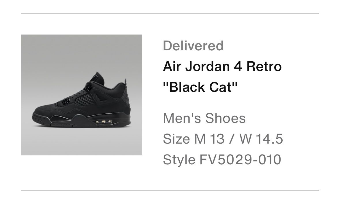 Jordan 4 Black Cat Size 13 Brand New