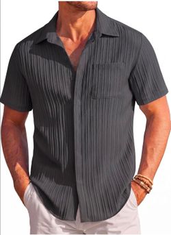 COOFANDY Men's Casual Textured Short Sleeve Button Down Summer Beach Shirt