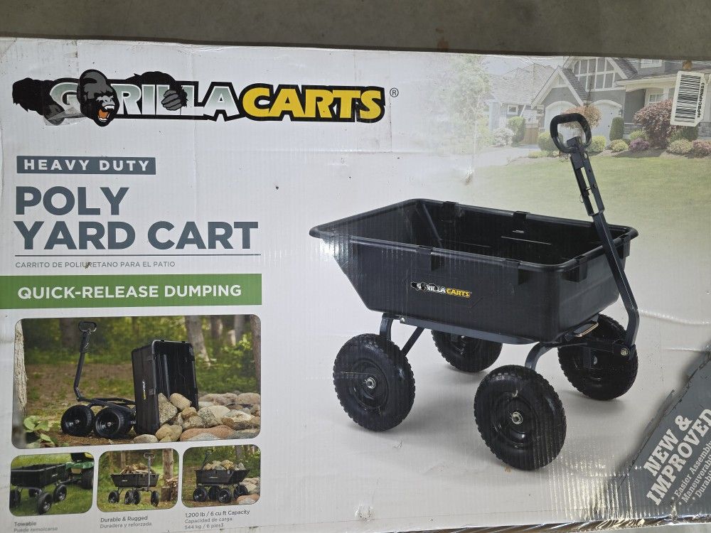 $250 Gorilla Carts Heavy Duty Poly Utility Dump Wagon Garden Cart w/Pneumatic Tires, 6 Cu Ft - 1200 lb Capacity Outdoor Wheelbarrow