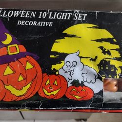 Halloween Blow Mold Pumpkin Light Set of 10 Jack O Lantern Decor String Vintage