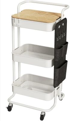 New 3 Tier Metal Utility Rolling Cart with Table Top and Side Bags