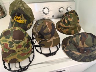 Assorted Vintage Camo Caps and Bucket Hats