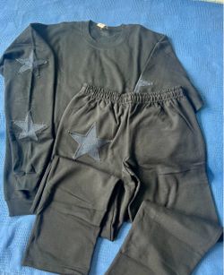 Threaded  Gray Denim Star Set hoodie-L  pants-M