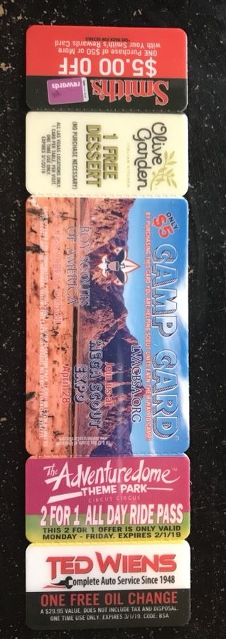 Boy Scouts camp cards/adventuredome discount