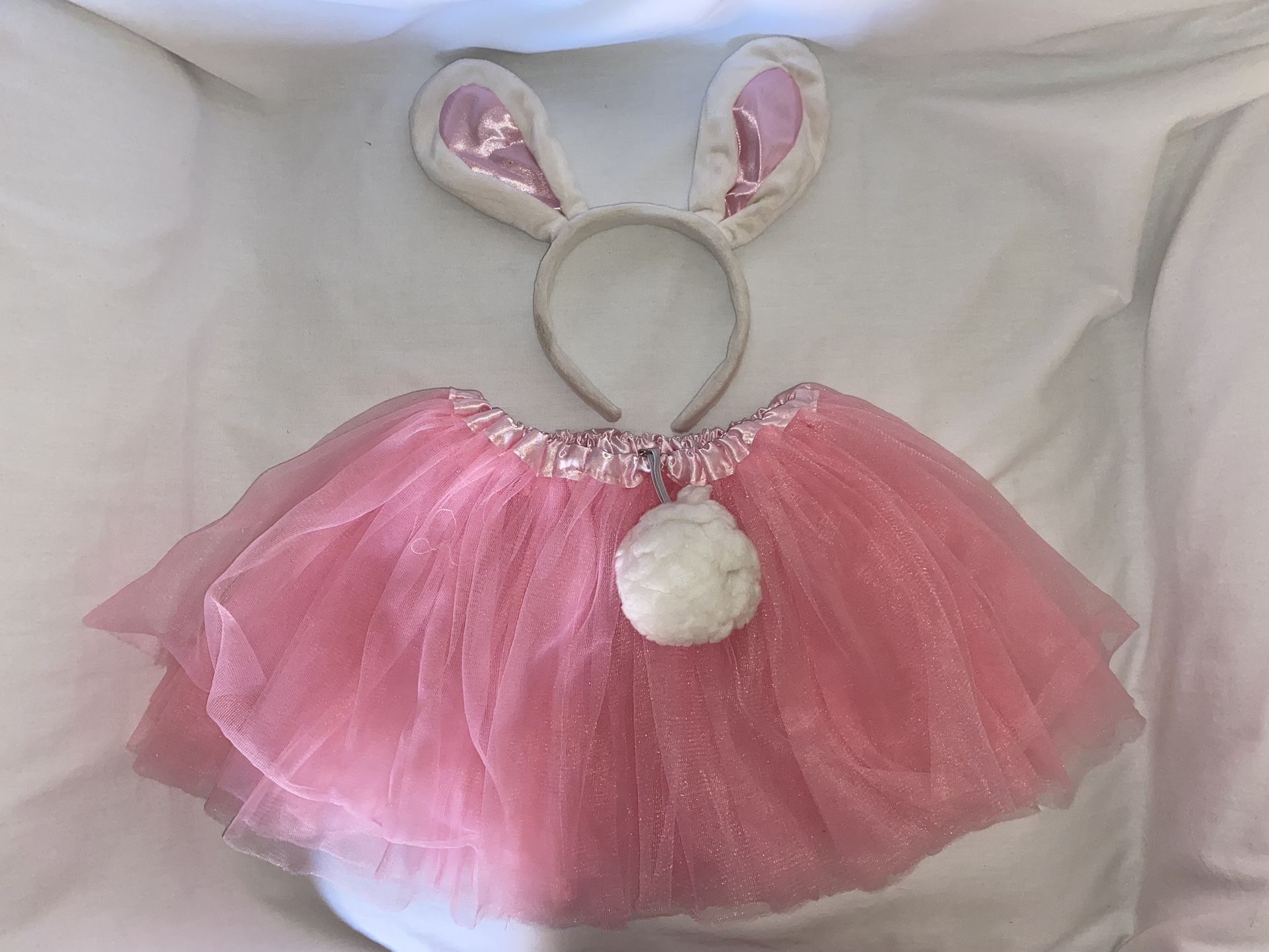 Girls Pink & White Easter Bunny Rabbit Halloween Costume Ears Tail Tutu Skirt