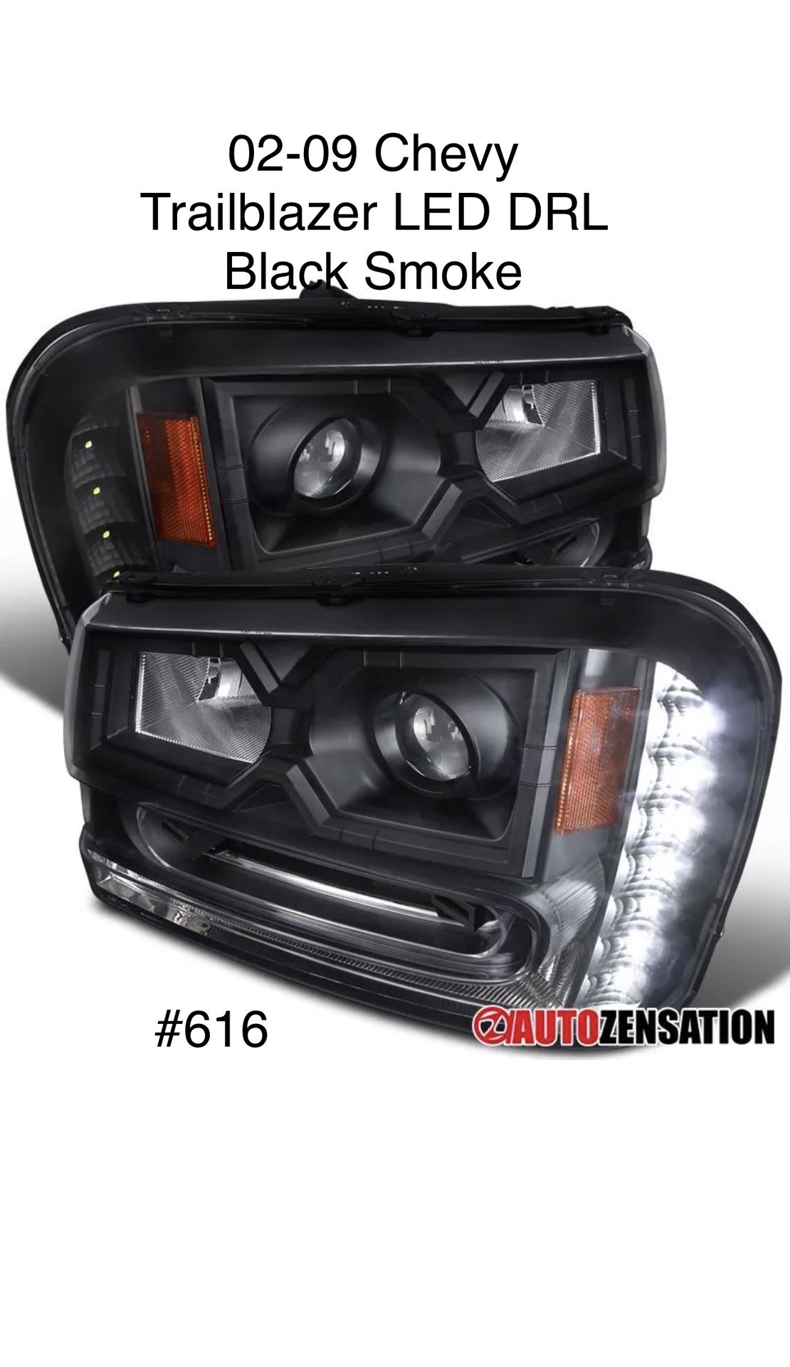2002 TO 2009 Chevy Trailblazer Black Smoke Headlights