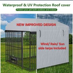 NEW IN BOX! LARGE 6.6x6.6x.6.4 Dog Kennel Heavy Duty With Covered Roof & Side Tarps, Feed Door & Bowls Jaula De Mascota Animal Cage Corral De Perros 