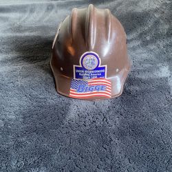 Vintage brown bullard 502 fiberglass hardhat with suspension iron Worker 