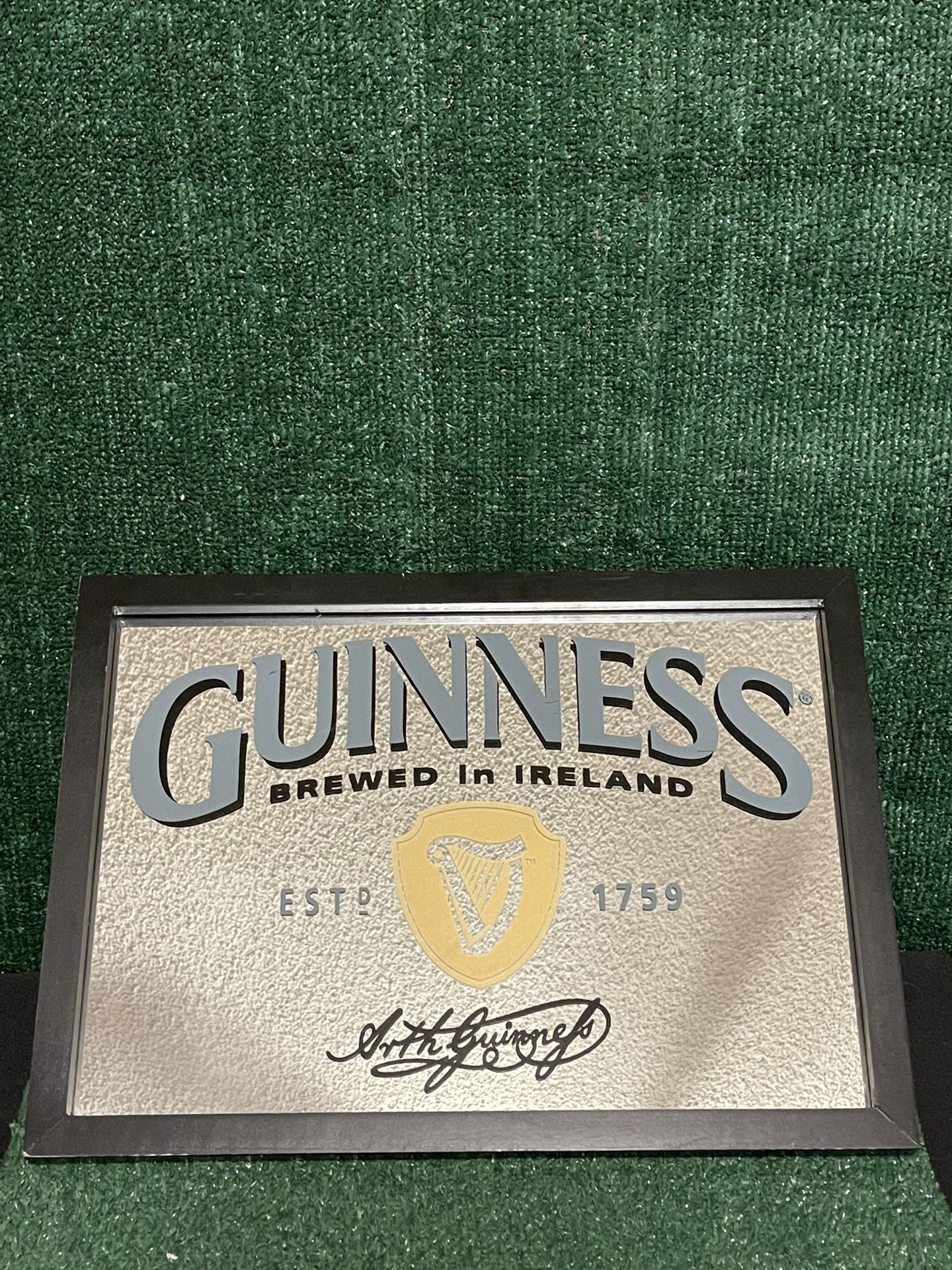 Guinness Beer Genuine Bar Pub Mirror Sign 18”x13” Arth Guinness Man Cave.