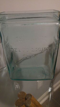 Extremely Rare C. 1920'S AMERICAN INDUSTRIAL AQUA BLUE "EXIDE DELCO LIGHT" RESIDENTIAL BASEMENT "POWER PLANT" BATTERY CELL JAR