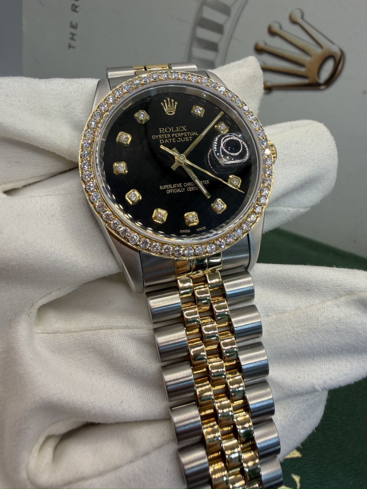 RLX Datejust 36mm black diamonds 18k YG jubilee