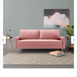 Pink velvet couch with gold legs 72.4”
