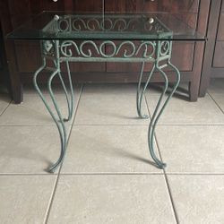 Glass Top Accent Table -Wrought Iron Base