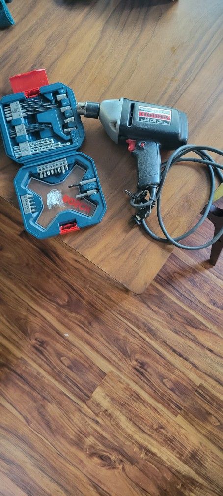 Powered Corded Electric Drill And Drill Bit Set
