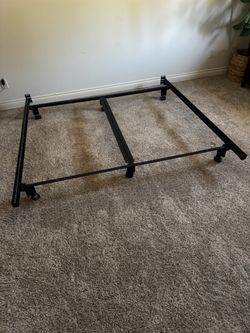 California King Black Metal Bed Frame with Wheels