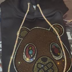 Custom Black College Dropout Bear Swarovski Rhinestone Hoodie
