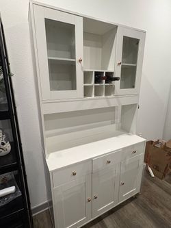 White Buffet Hutch with Wine Rack