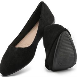 HEAWISH Women’s Black Flats Shoes Comfortable Suede Pointed Toe Slip On Casual Ballet Flats Dress Shoes Nude Flats