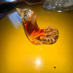 Vintage Murano Style Sommerso Amber Art Glass bird Figurine