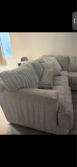 Large Grey Fabric Sectional Sofa