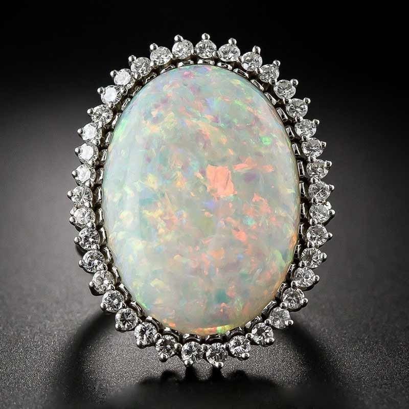 "Luxury Super Large Oval Sun Flower Gemstone Fire Opal Silver Ring, VIP312
