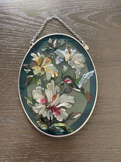 Oval stained-glass Hummingbird sun catcher