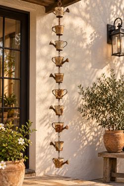 Vintage Rusty Rustic Watering Can Rain Chain Garden Landscape Decor Aged Architectural Old Weathered