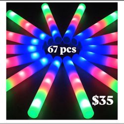 67 Pcs Foam Glow Sticks Bulk Party Pack, L16" Big Led Light Up Foam Sticks with 3 Flashing Effect, Glow in The Dark Party Supplies Favors for Wedding,