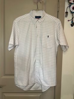 Ralph Lauren Golf Tilden Button Down Shirt Mens Size Large White Purple Plaid