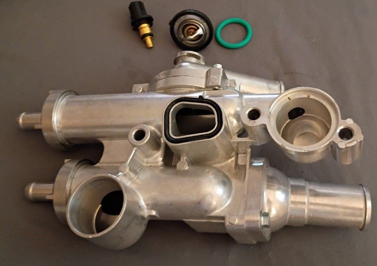 New  ALUMINUM THERMOSTAT HOUSING ASSEMBLY KIT.  UPGRADED Replacement For OEM/Original Plastic Housing . 