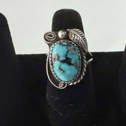 Vintage Navajo Turquoise Ring - Stamped CT (Calvin Tom) Sz.6 