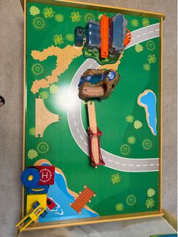Train table with wooden tracks