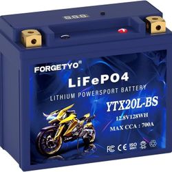 Lithium Motorcycle Battery, Forgetyo YTX20L-BS LiFePO4 Battery, 12V 10AH 700A