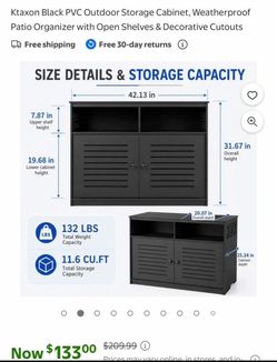 Black PVC Outdoor Storage Cabinet, Weatherproof Patio Organizer