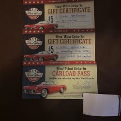 Westin’s Drive In Carload Pass And 2 Gift Certificates