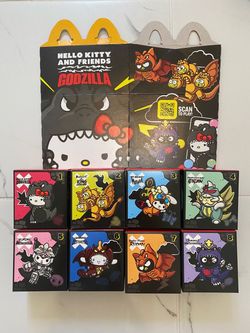 McDonalds Hello Kitty Godzilla Happy Meal Toy Figures Complete Set